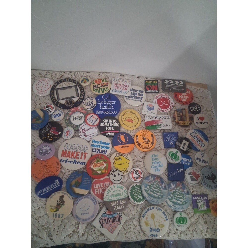 Vtg 80s 90s Lot (60) Pins Canada Sports Christmas Pin Back Buttons